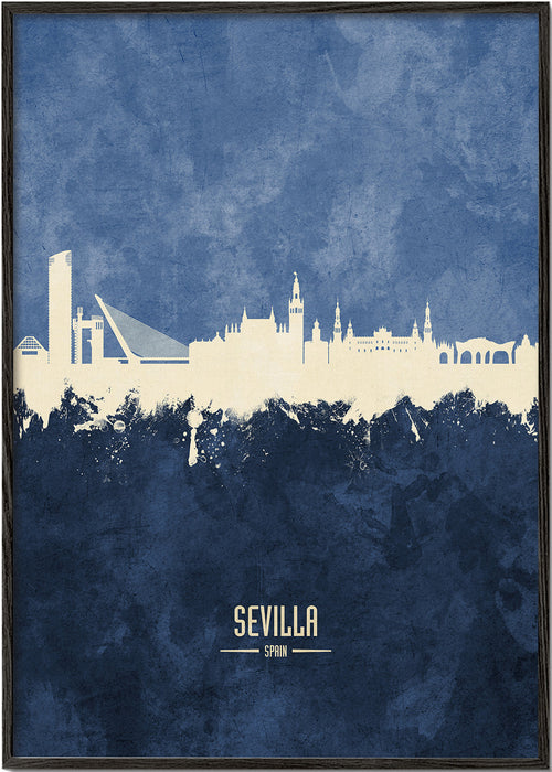 Poster de viagem: Skyline de Sevilha em azul