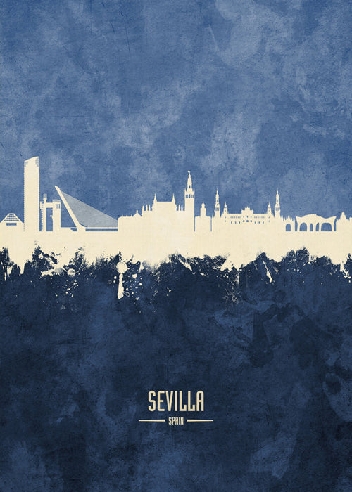Poster de viagem: Skyline de Sevilha em azul