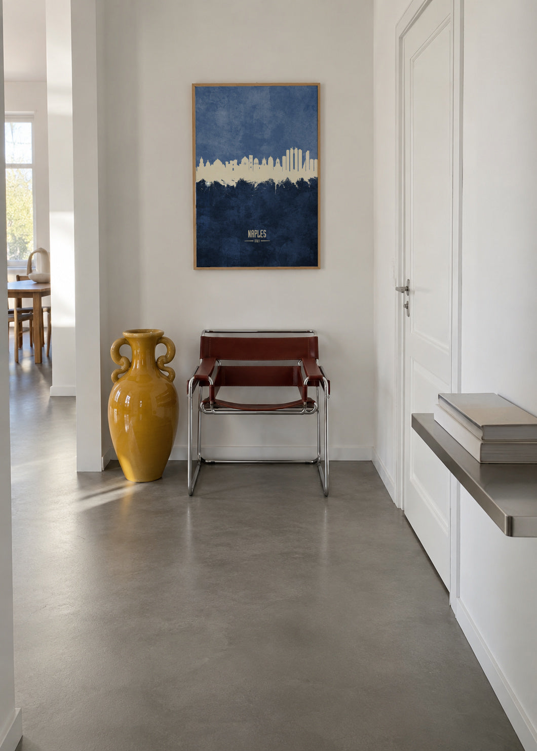 Naples Skyline Azul - Framed poster in an interior