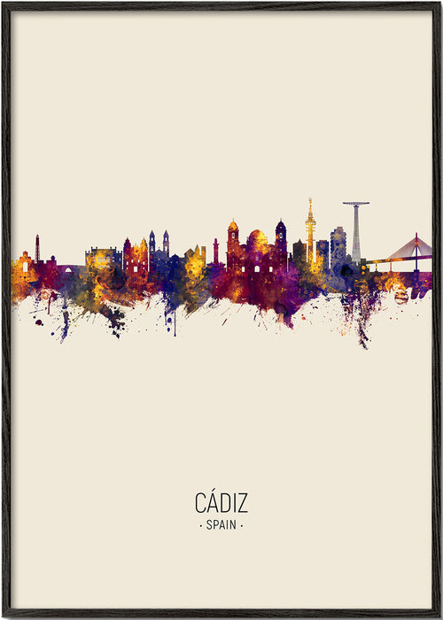 Arte para cidade Cádiz skyline aquarela