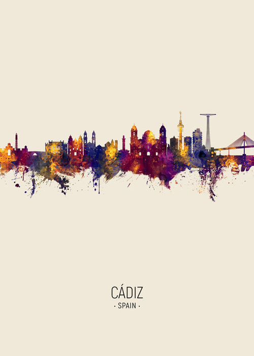 Arte para cidade Cádiz skyline aquarela