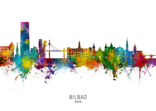 Quadro de viagem Bilbao skyline aquarela