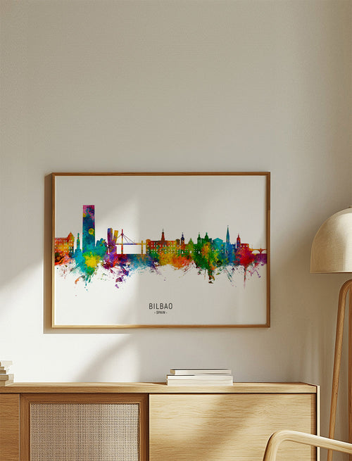Quadro de viagem Bilbao skyline aquarela