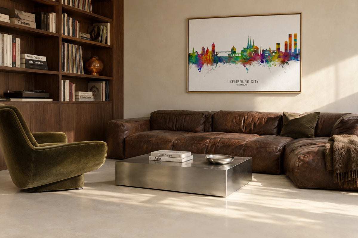 Luxembourg City Skyline multicolor - Framed canvas in an interior