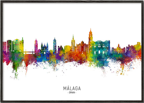 Quadro de cidade Málaga skyline em aquarela