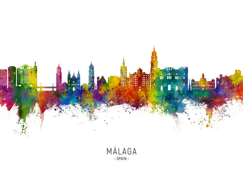 Quadro de cidade Málaga skyline em aquarela