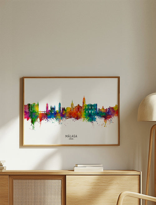 Quadro de cidade Málaga skyline em aquarela