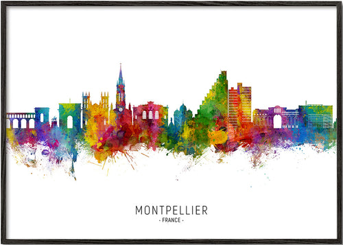 Skyline de Montpellier em aquarela multicolor