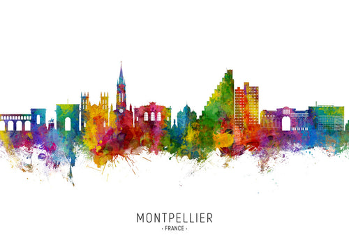 Skyline de Montpellier em aquarela multicolor