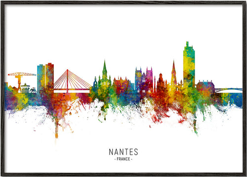 Quadro de cidades Nantes skyline em aguarela