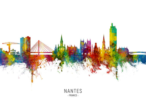 Quadro de cidades Nantes skyline em aguarela