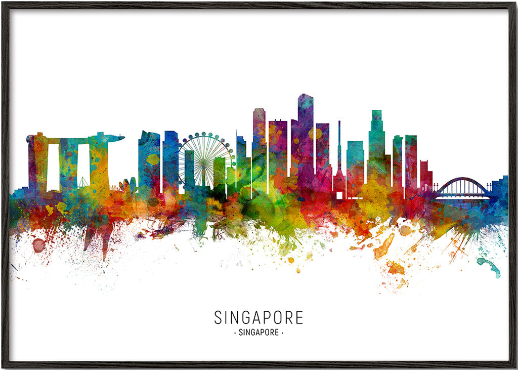 Poster de viagem: Skyline de Singapura em aquarela