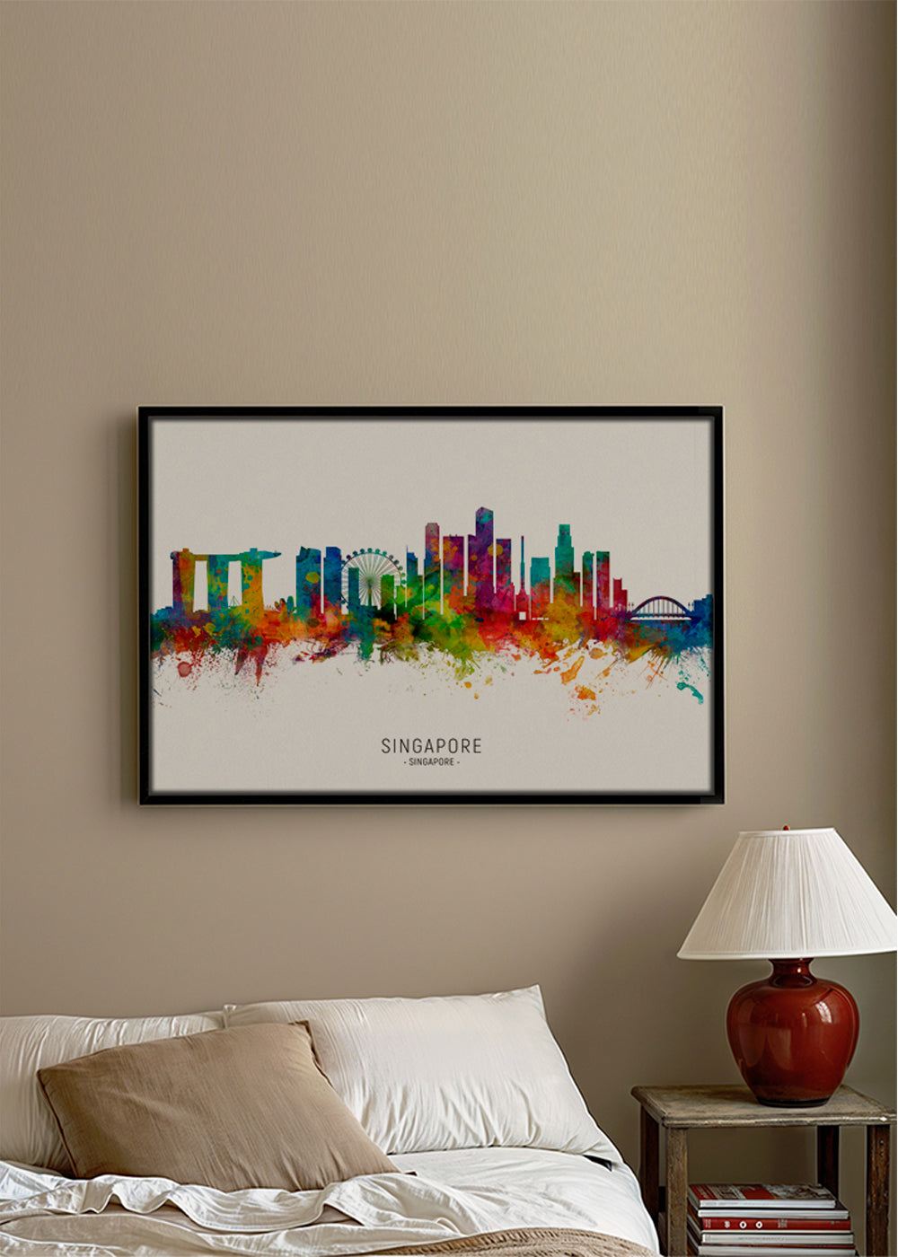 Poster de viagem: Skyline de Singapura em aquarela