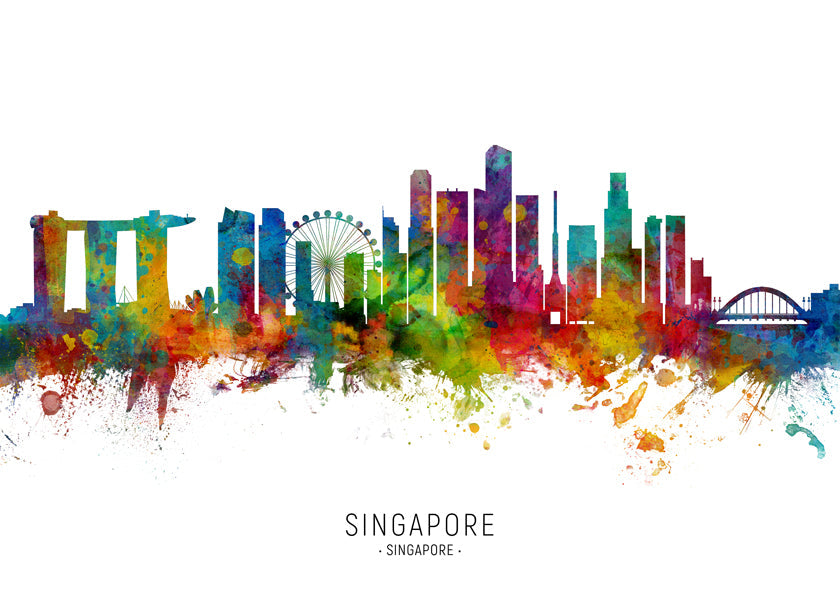 Poster de viagem: Skyline de Singapura em aquarela