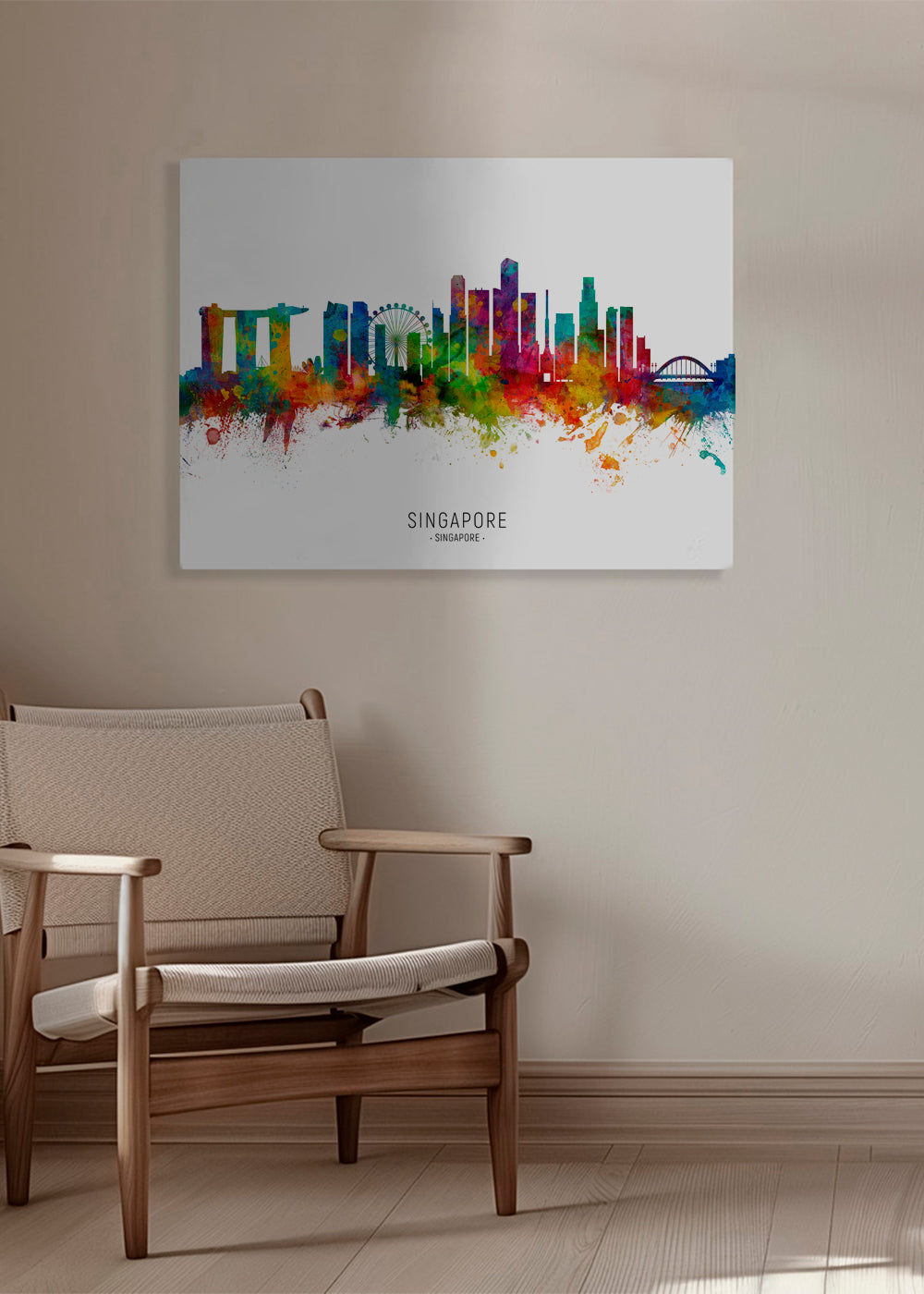 Poster de viagem: Skyline de Singapura em aquarela