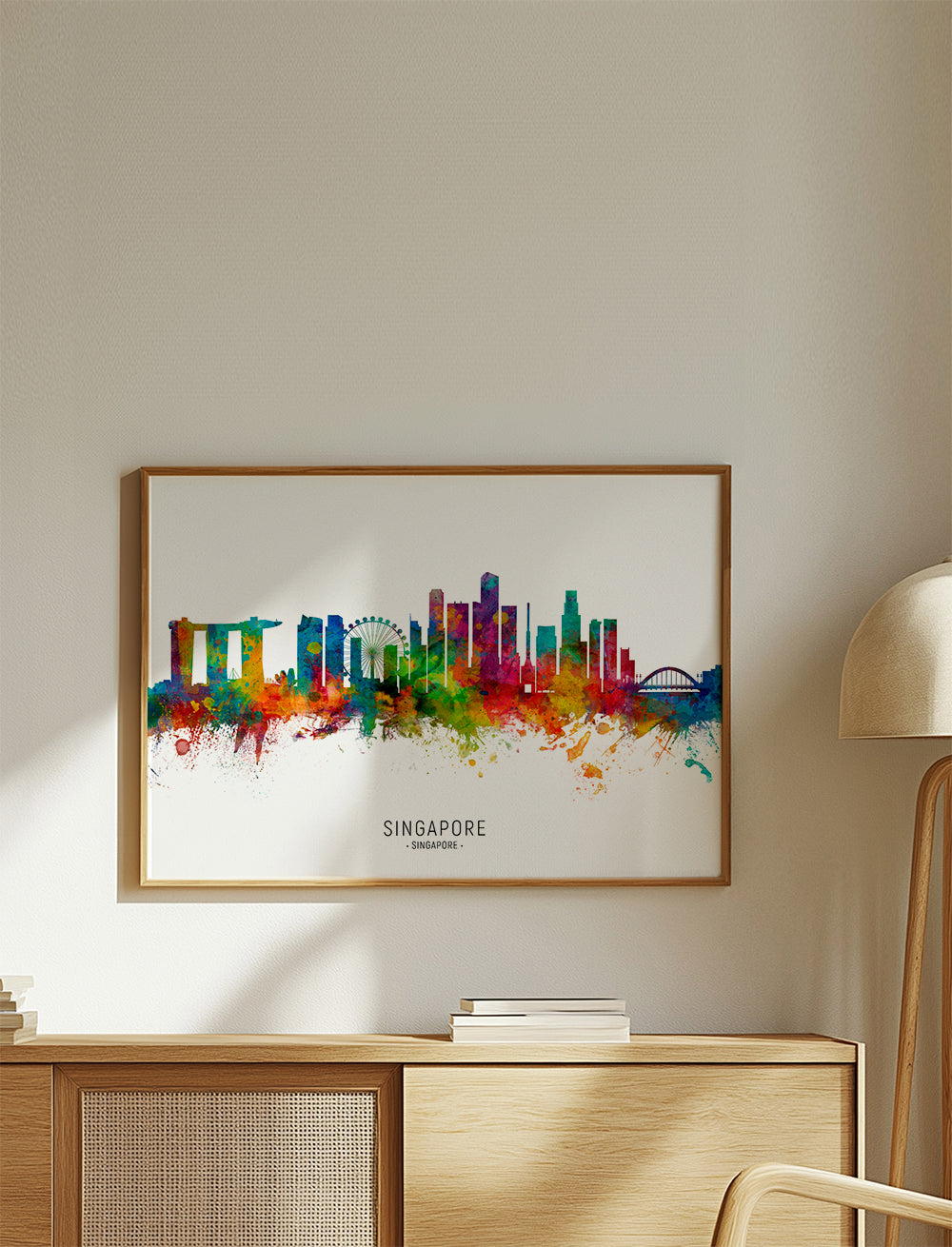 Poster de viagem: Skyline de Singapura em aquarela
