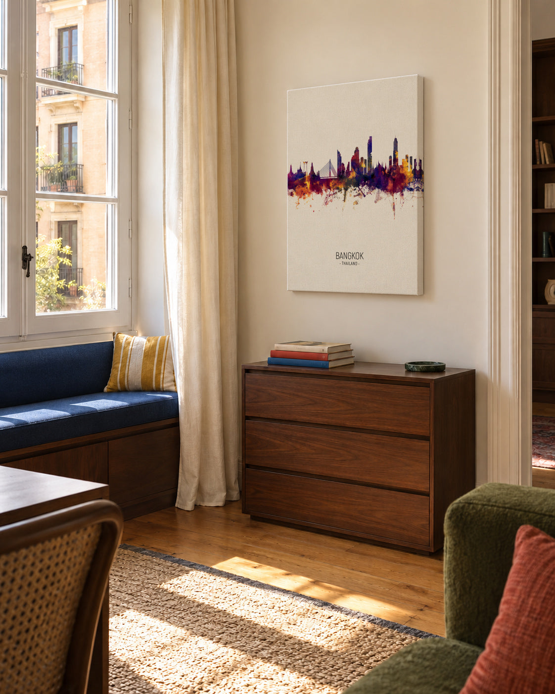 Bangkok Skyline beige - Unframed canvas in an interior