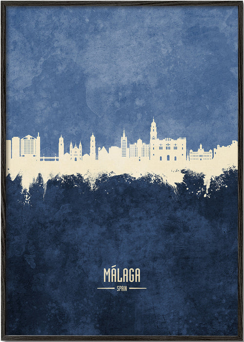 Travel poster Málaga skyline azul