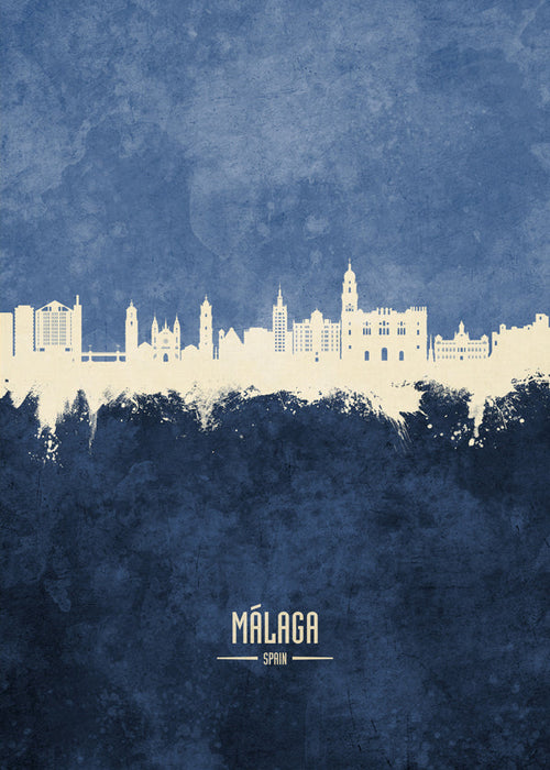 Travel poster Málaga skyline azul