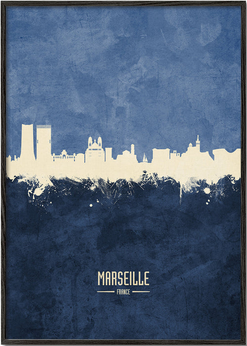 Arte para cidade: skyline de Marselha em azul