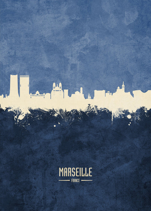 Arte para cidade: skyline de Marselha em azul