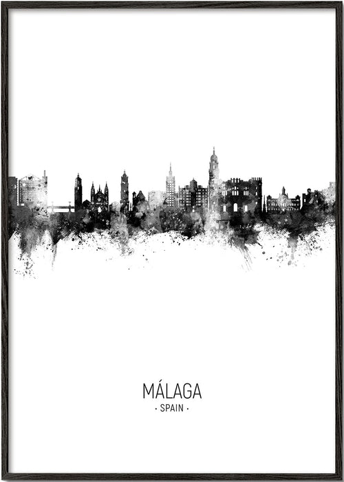 Arte para cidades Málaga skyline a preto e branco