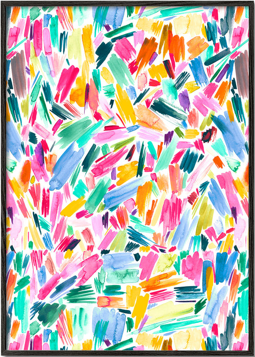 Quadro abstrato pinceladas aquarela vibrantes