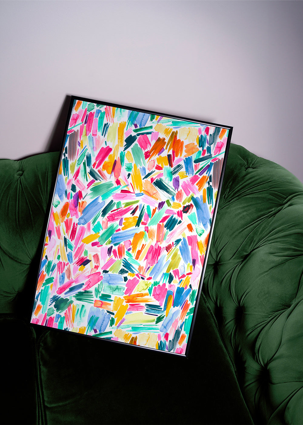 Quadro abstrato pinceladas aquarela vibrantes