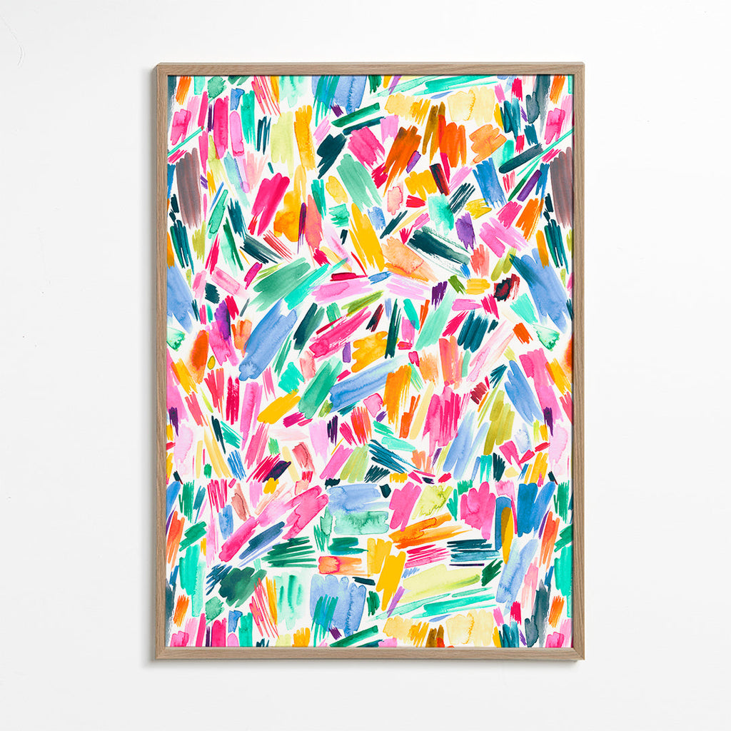 Quadro abstrato pinceladas aquarela vibrantes
