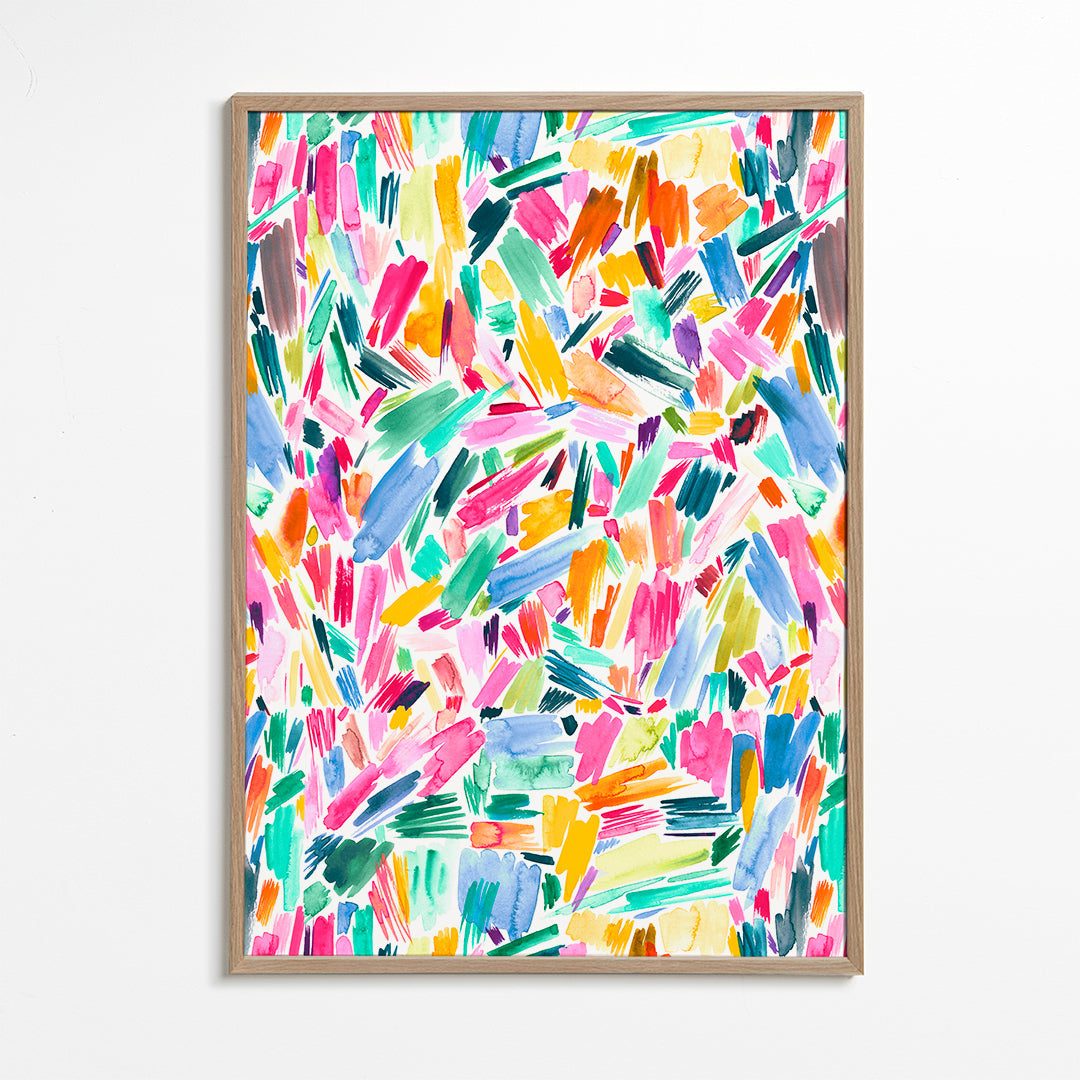 Quadro abstrato pinceladas aquarela vibrantes