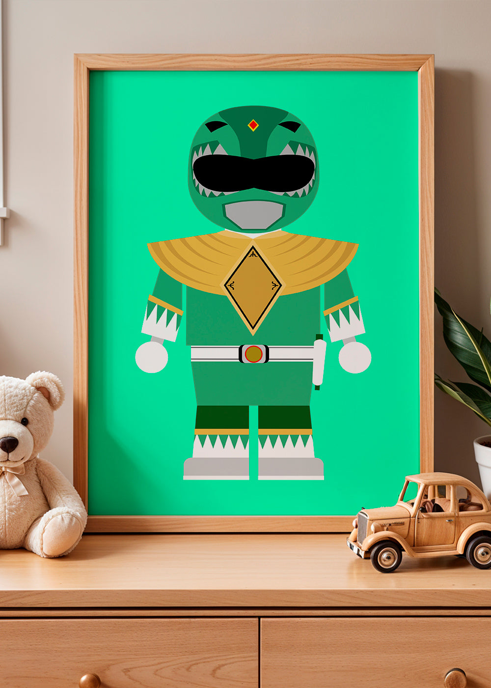 Estampa infantil Power Ranger verde brinquedo
