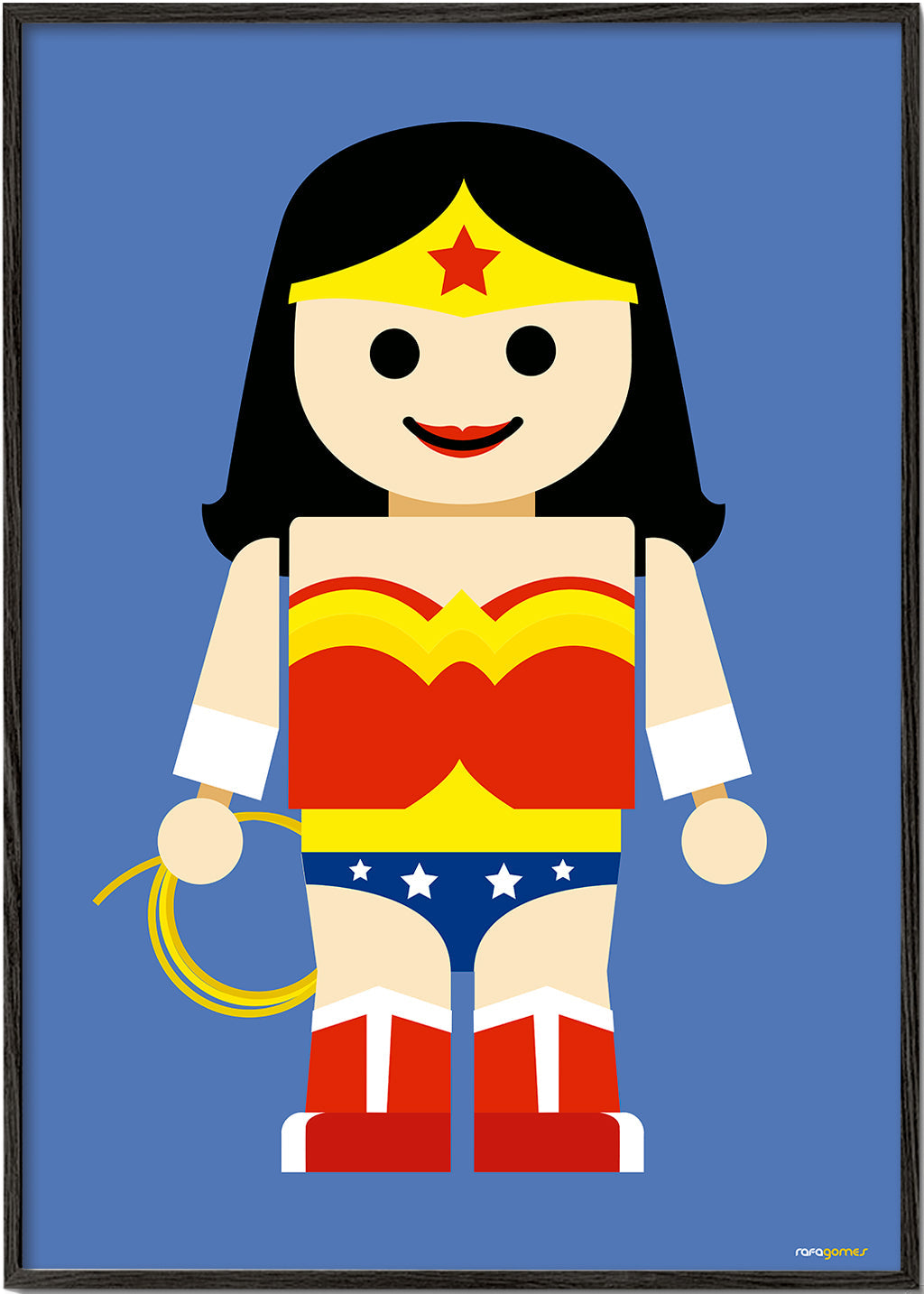 Ilustração brinquedo Wonder Woman sobre fundo azul