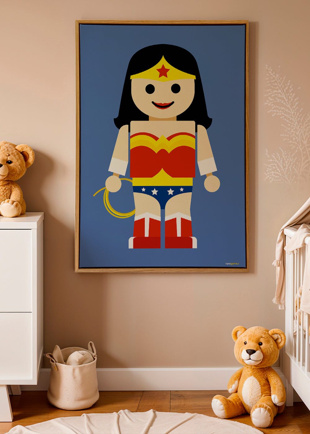 Ilustração brinquedo Wonder Woman sobre fundo azul
