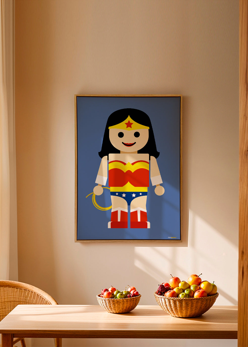 Ilustração brinquedo Wonder Woman sobre fundo azul