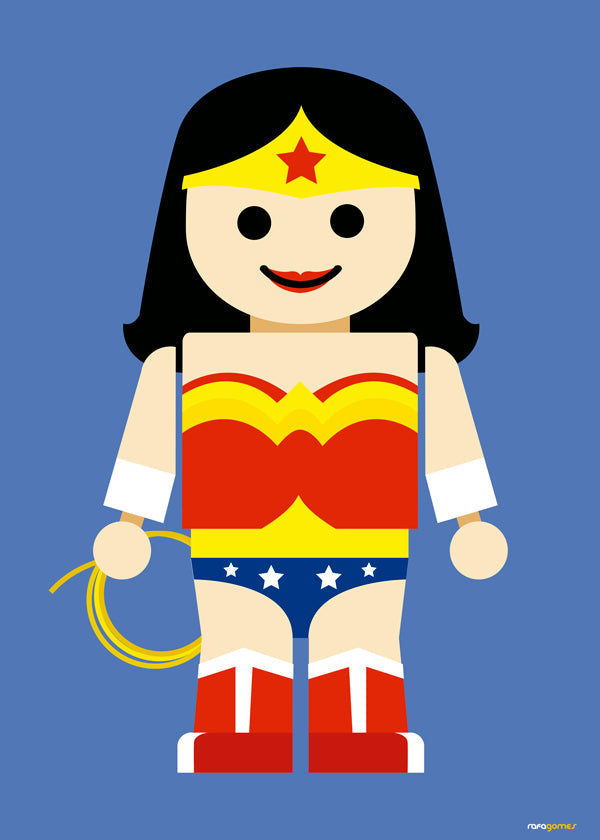 Ilustração brinquedo Wonder Woman sobre fundo azul