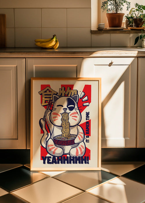 Arte para cozinha: ilustração gato ramen