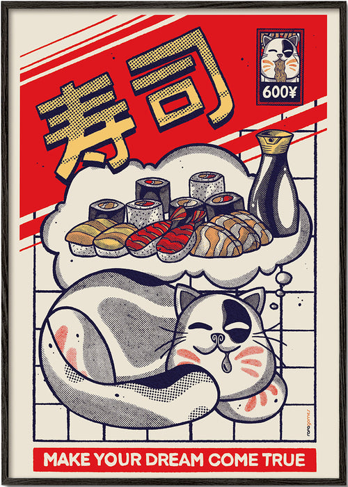 Arte para cozinha gato e sushi