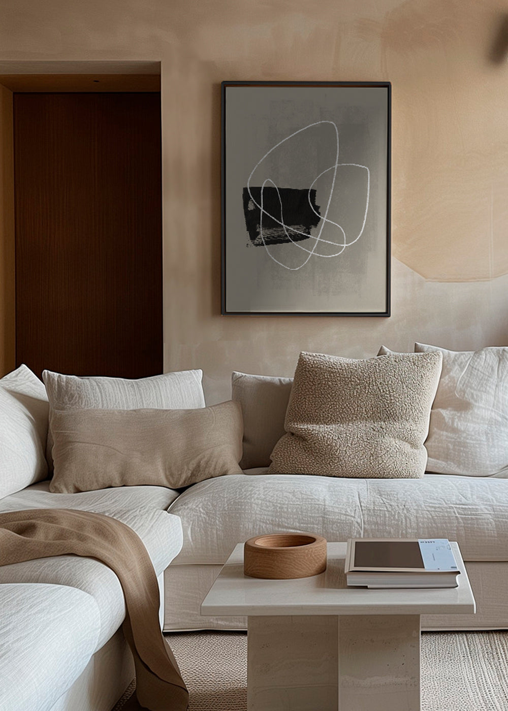Arte abstrata com traço branco e mancha preta