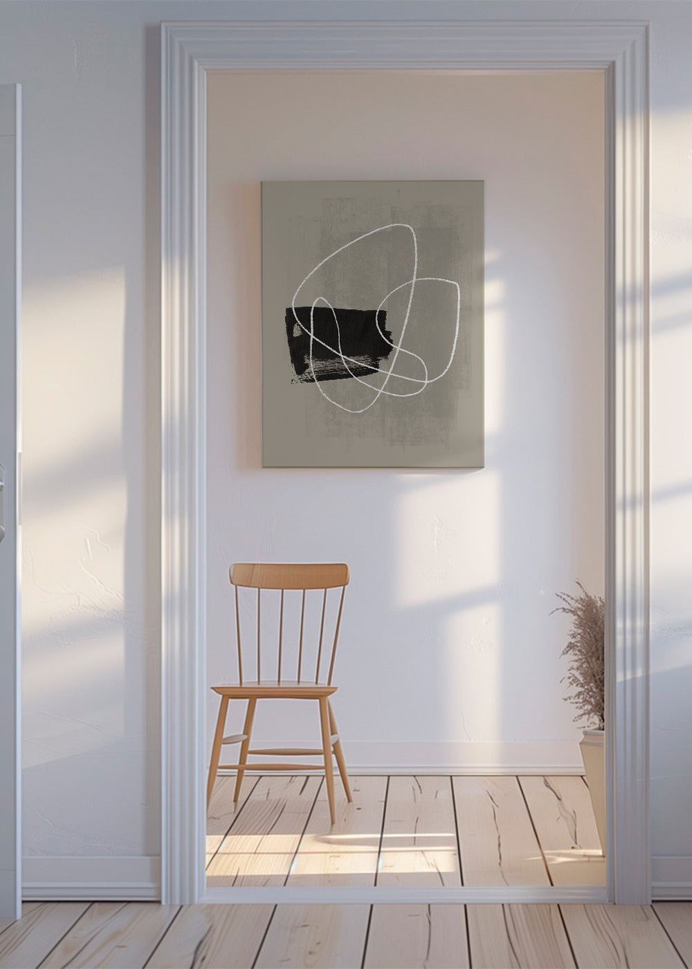 Arte abstrata com traço branco e mancha preta