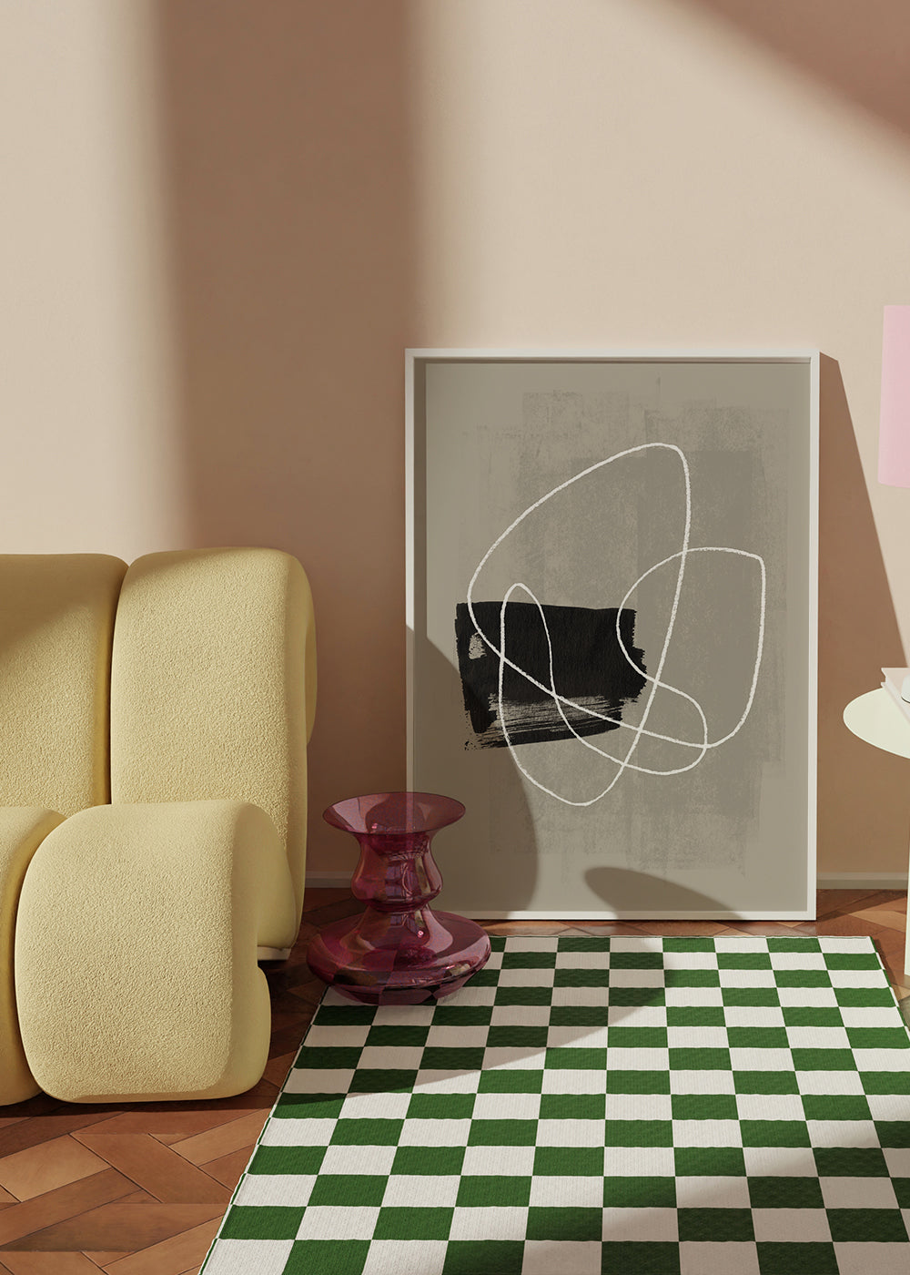 Arte abstrata com traço branco e mancha preta