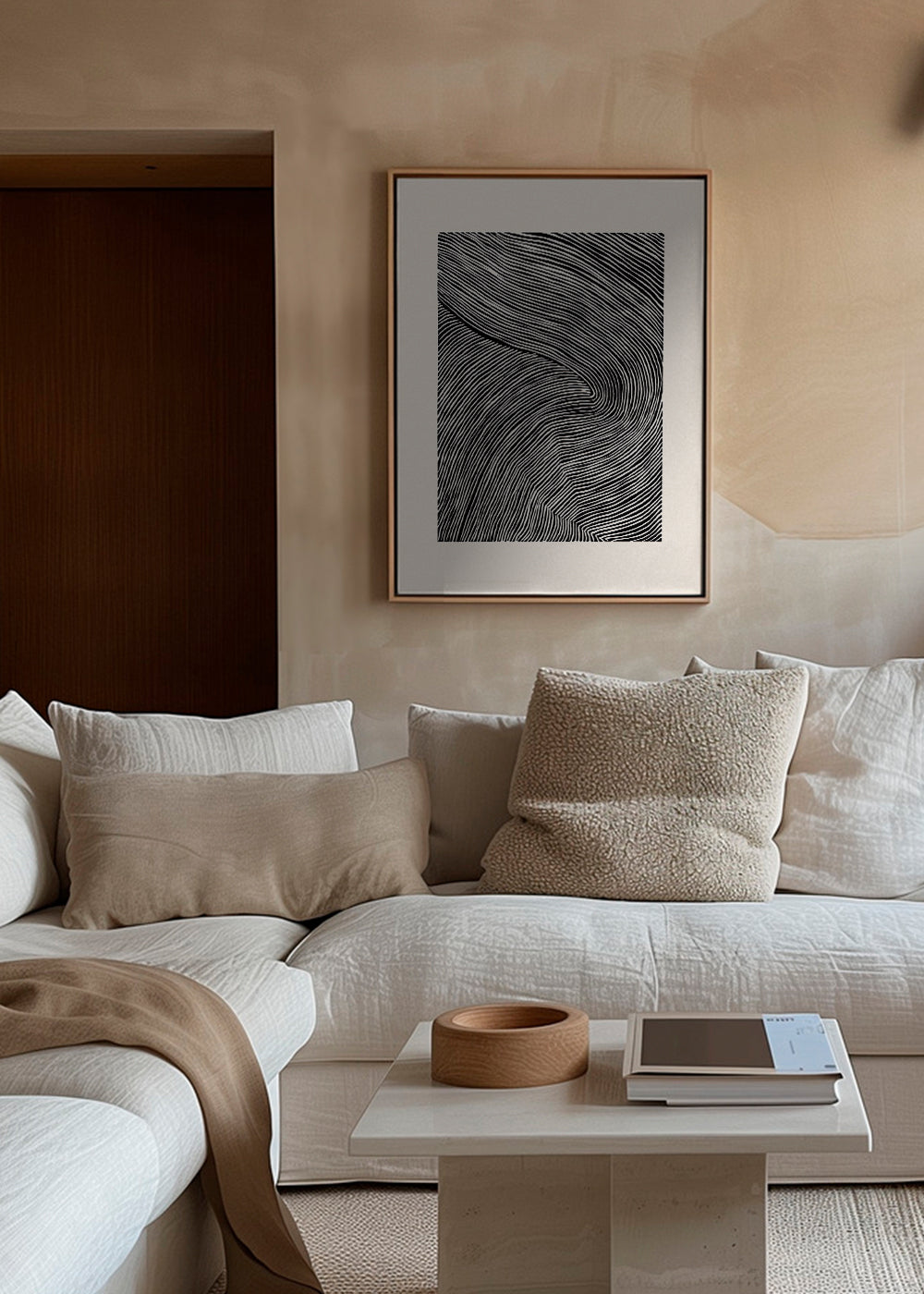 Arte em preto e branco de linhas onduladas