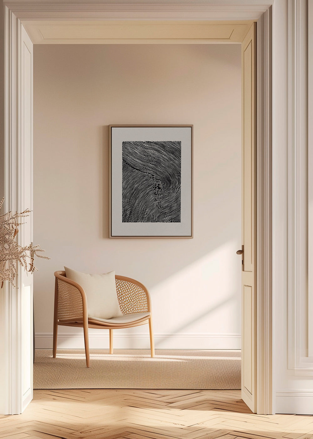 Arte em preto e branco de linhas onduladas