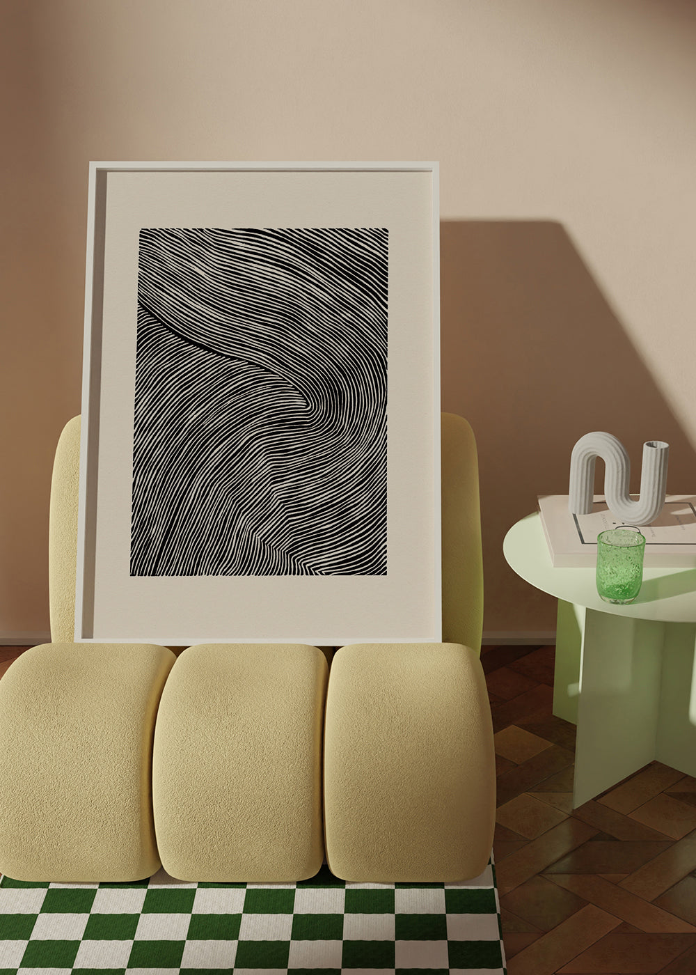 Arte em preto e branco de linhas onduladas
