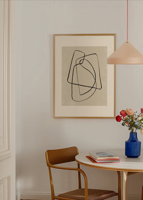 Quadro minimalista traços negros sobre bege