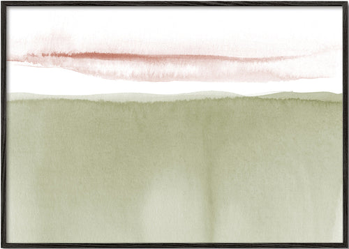 Quadro de paisagem aquarela verde oliva minimal