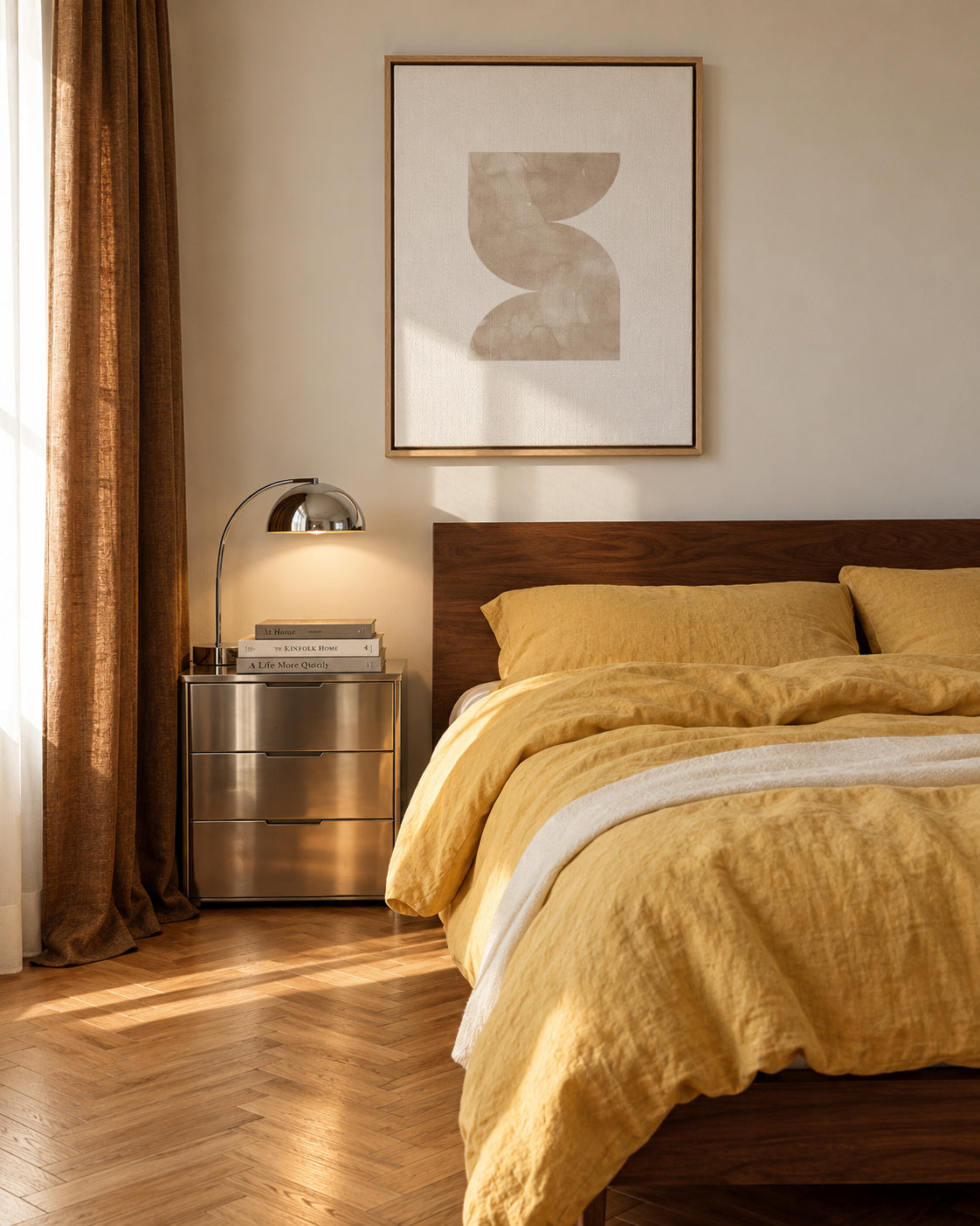 Watercolor shapes Nº2 - beige tones - Framed canvas in an interior
