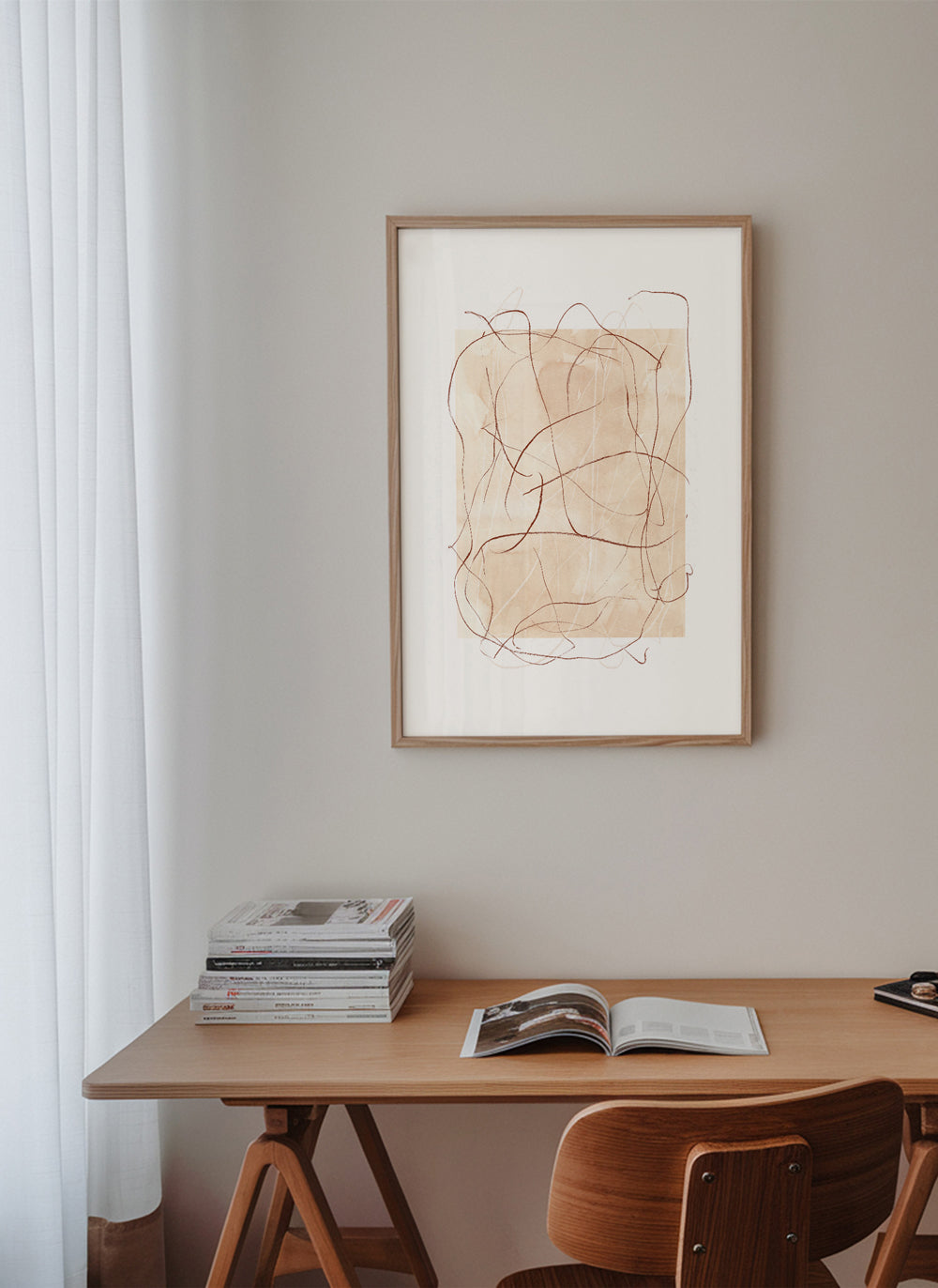 Arte abstrata terracota com traços soltos