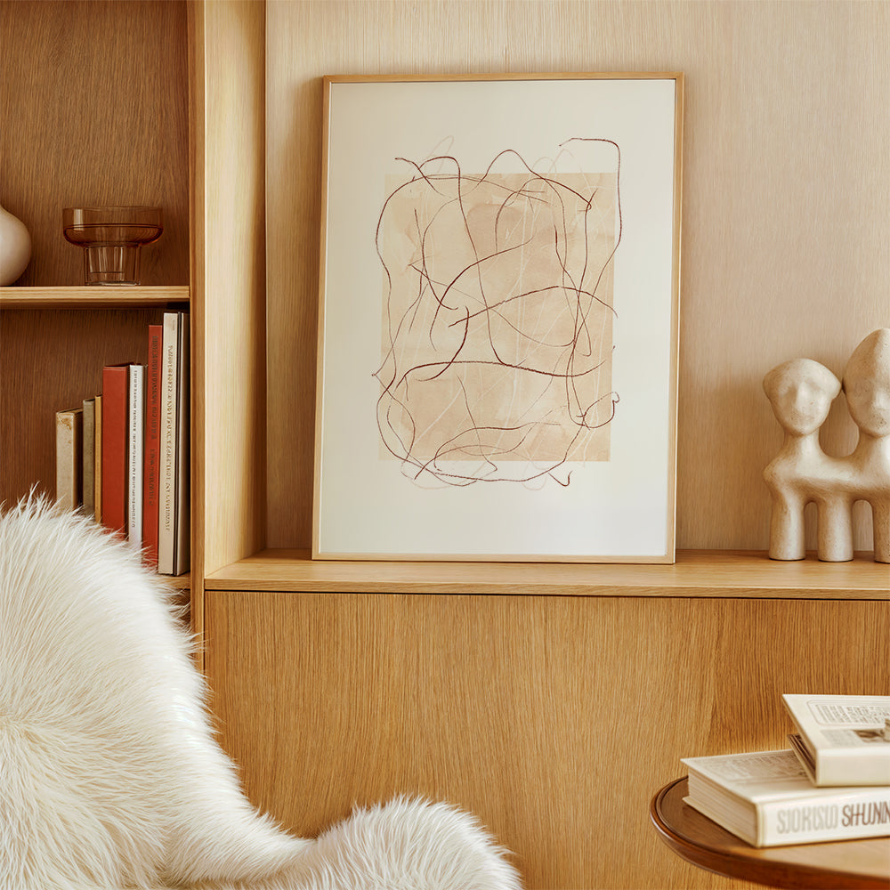 Arte abstrata terracota com traços soltos