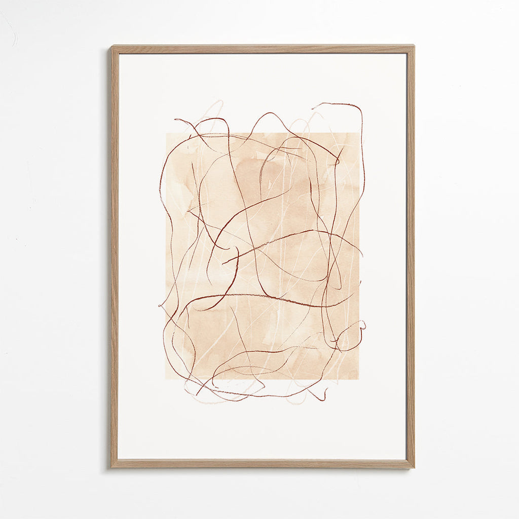 Arte abstrata terracota com traços soltos