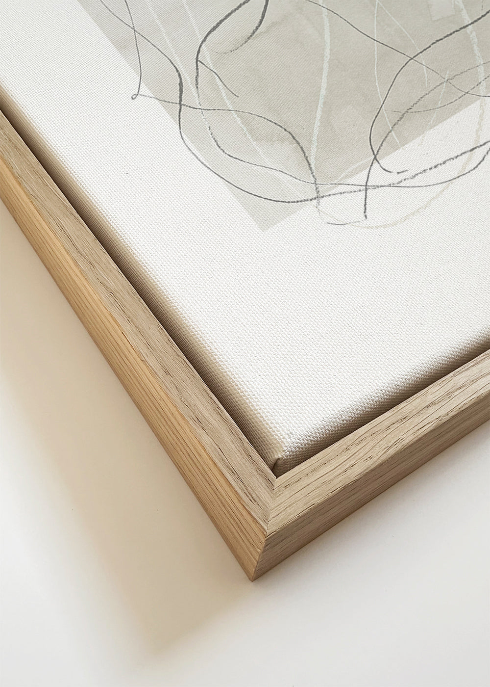 Quadro abstrato com bloco bege e linhas cinza